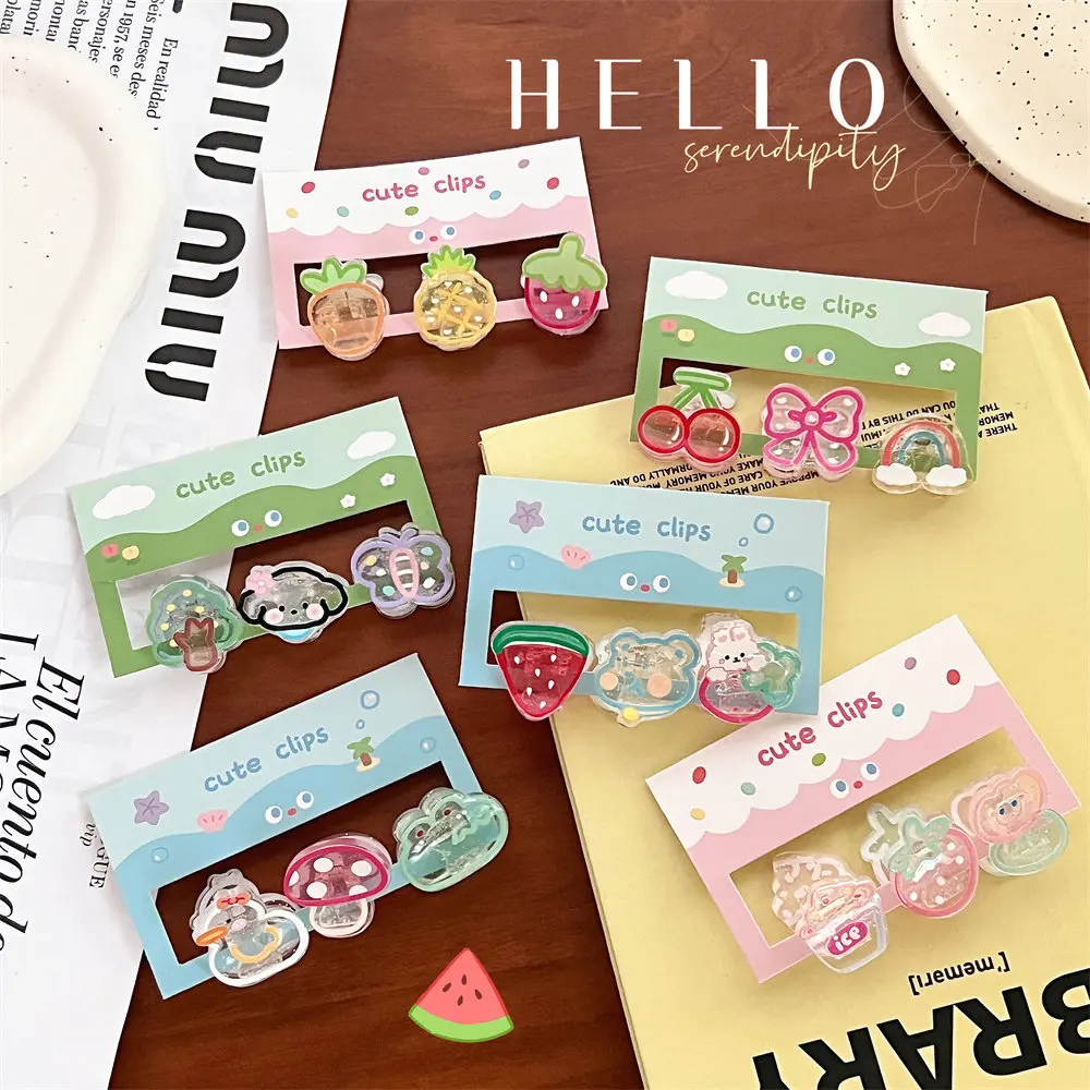

3Pcs Small Hairpins for Girls Cute Cartoon Hair Claws Butterfly Fruit Shape Hair Clip Hair Accessories Kids Candy Color Headwear