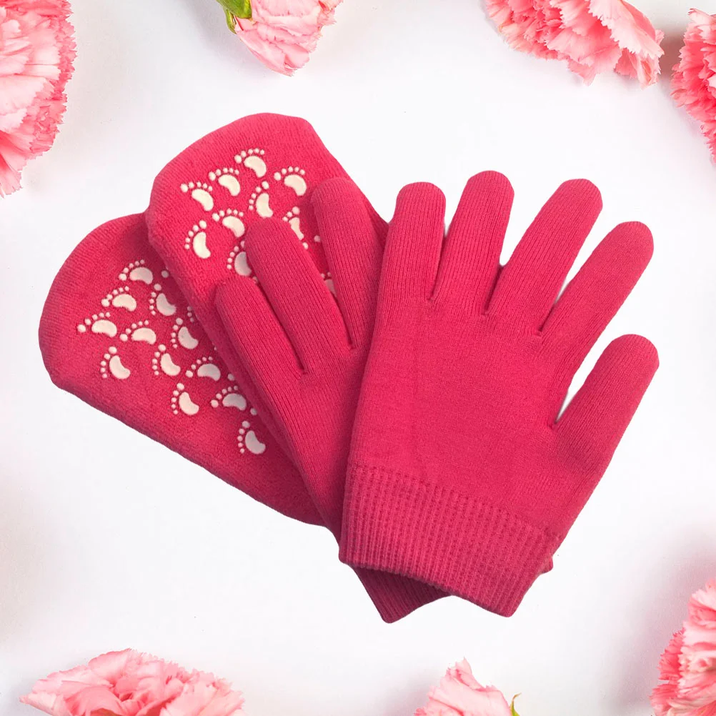 

Gel Moisturizing Spa Gloves and Socks Cotton with Thermoplastic Gel Repair and Heal Eczema Cracked Dry Skin (Rosy Red)