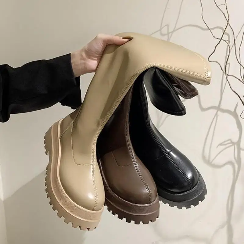 

Женские осенние сапоги Челси на платформе, повседневные сапоги до колена на молнии, модель 2022 года