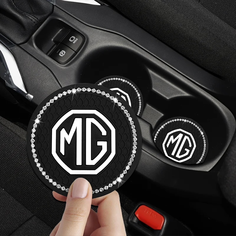 

2pcs Car Non-slip Rhinestone Rubber Mat Water Cups Pad Auto Accessories for MG 550 6 ZT ZR RX5 ZS 350 HS TF GS GT Morris Garages