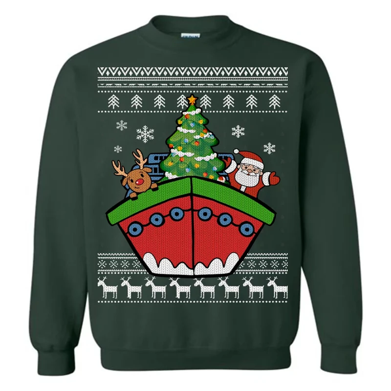 Fashion Xmas Ship Ugly Christmas Sweater Funny Holiday Santa Elk Tree 3D Printed Sweatshirt Casual Oversized Uniex Pullovers Top