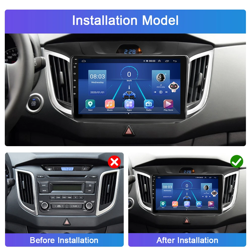 Автомагнитола Podofo на Android для Hyundai Creta IX25 2015-2018 Carplay мультимедийный видеоплеер