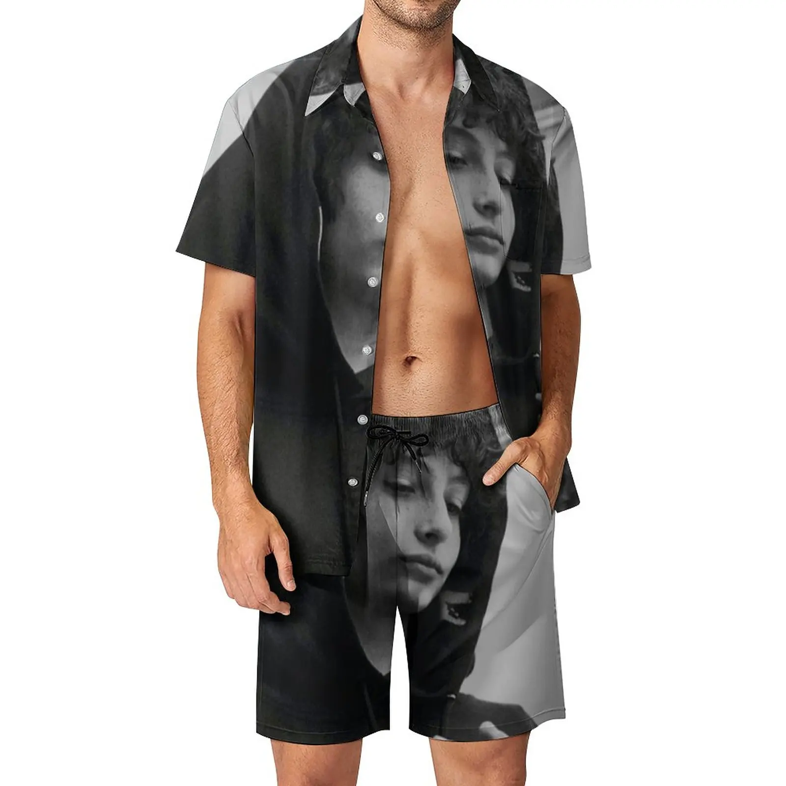 

Finn Wolfhard Men Sets Finn Wolfhard Casual Shorts Fitness Outdoor Shirt Set Summer Hawaii Suit Short-Sleeve Plus Size Clothes