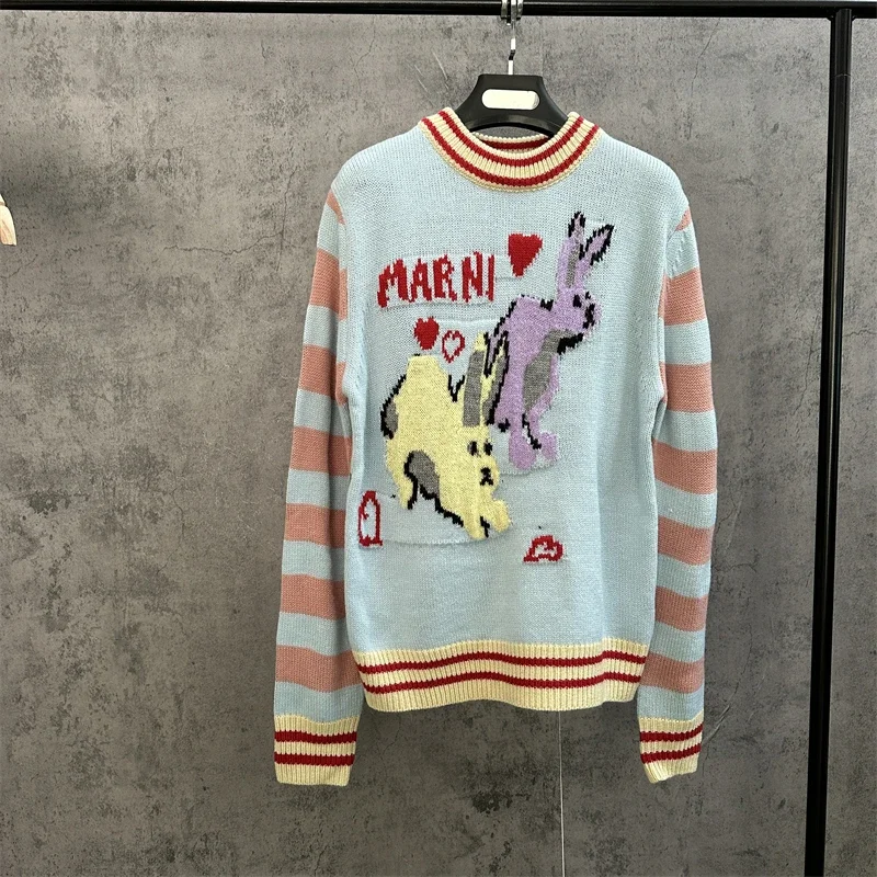

Y2K Stripe Marni Knitted Sweater For Men Women Top Quality Casual Jacquard 2023fw Sweatshirts