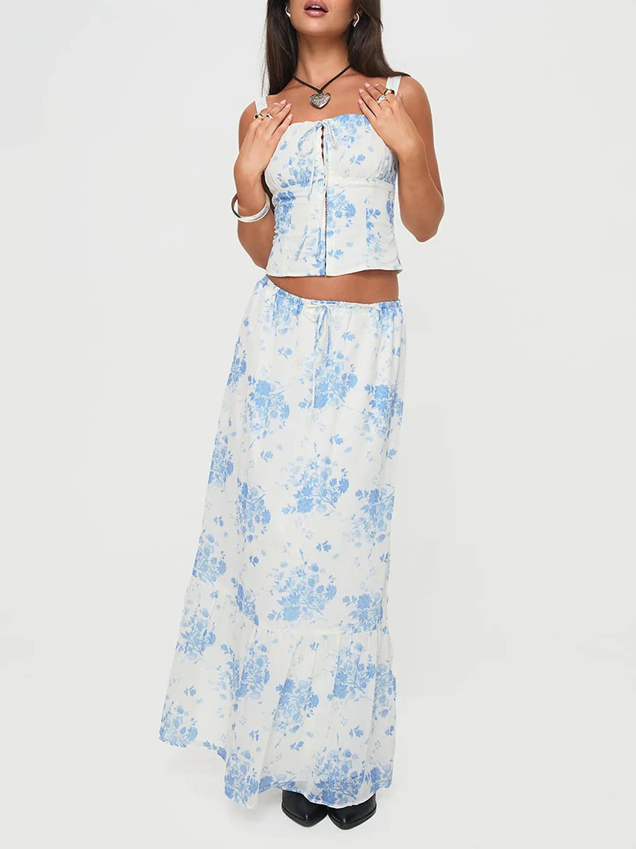 Женский комплект из двух предметов с юбкой укороченная майка квадратным вырезом