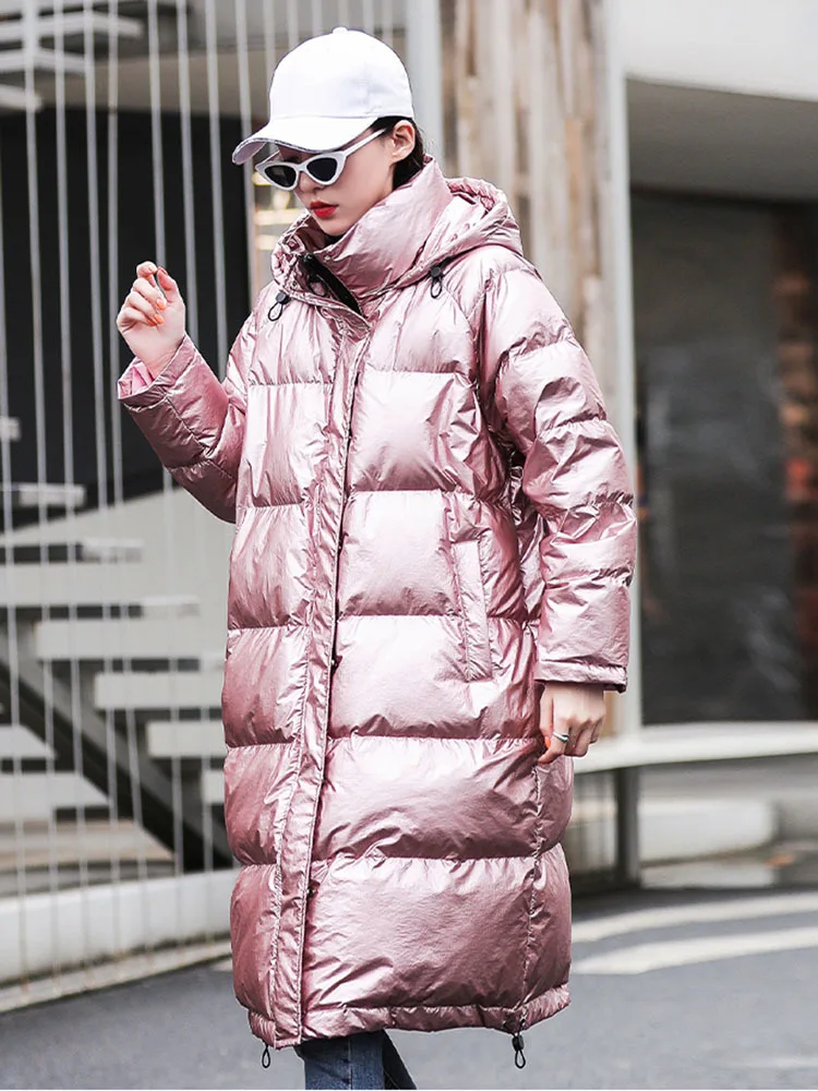 

Winter Women's Coats Long Hooded Parkas Fashion Glossy Warm Thicken Cotton Padded Overcoat Oversize Puffer Jackets Female