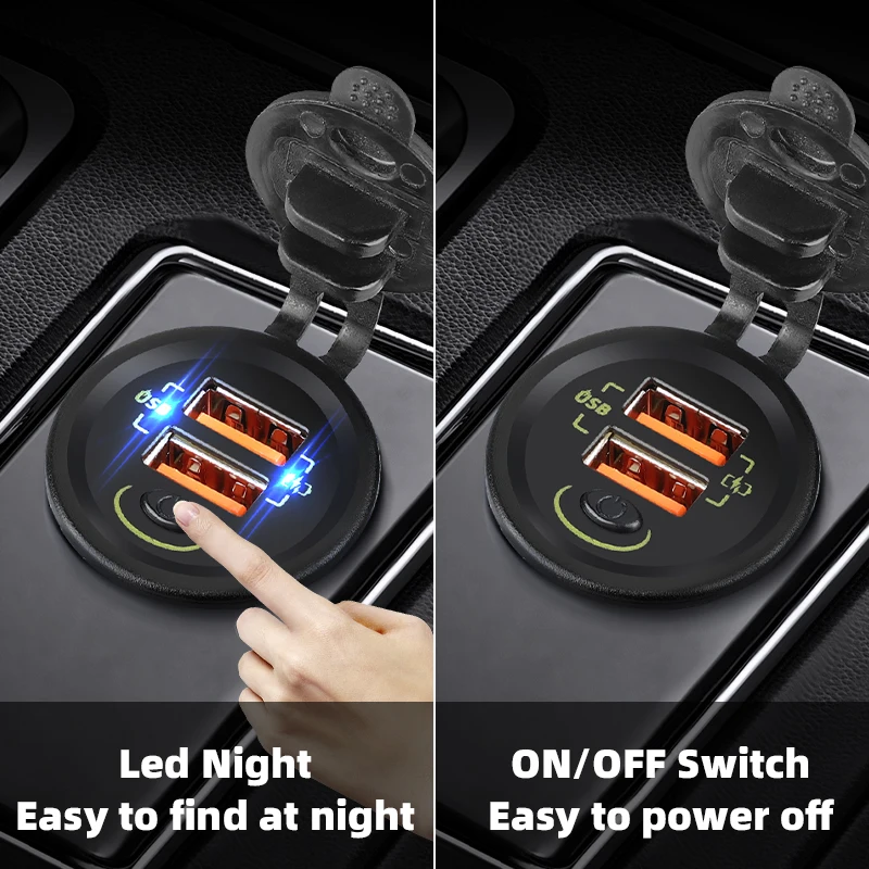 qc3 0 36w car usb charger auto 12v socket adapter port quick charge with switch onoff motorcycle camper boat accessories free global shipping