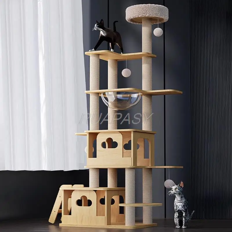 

Multi-Level Cat Tree Climbing Frame Shelf Wood Scratching Post Sisal Pillar Integrated Jumping Platform Perch Tower Cat Nest