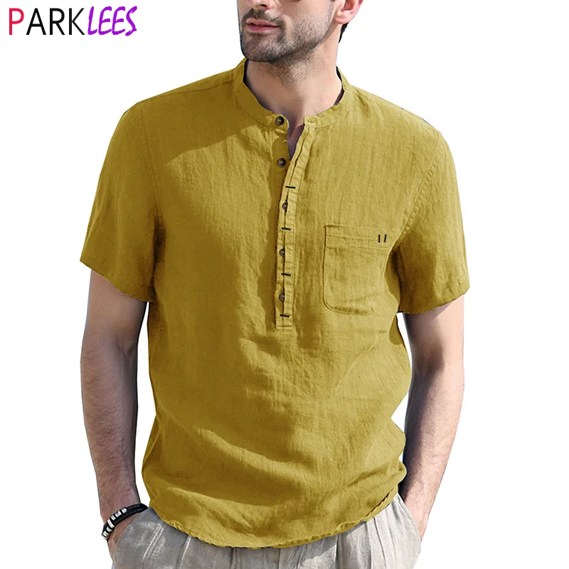 Желтая хлопковая Льняная мужская рубашка на пуговицах новинка 2022 брендовые
