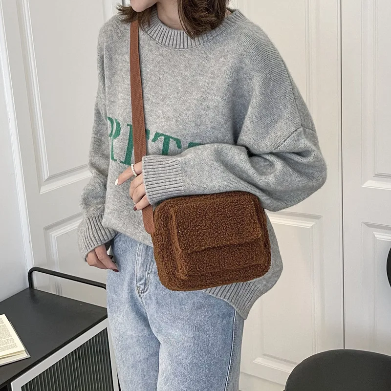 

Plush Fabric Women's Shoulder Crossbody Bags 2022 New Small Fashion Lambs Wool Fluffy Fur Winter Female Bag Designer Handbags