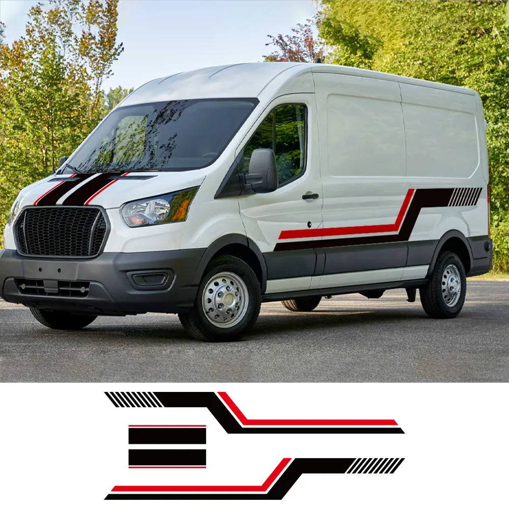 

Автомобильные наклейки 6 шт./лот для Ford Transit MK8 2014-2021, полосы для автодома, жилого автофургона, графика, Спортивная виниловая наклейка, аксессуары для тюнинга