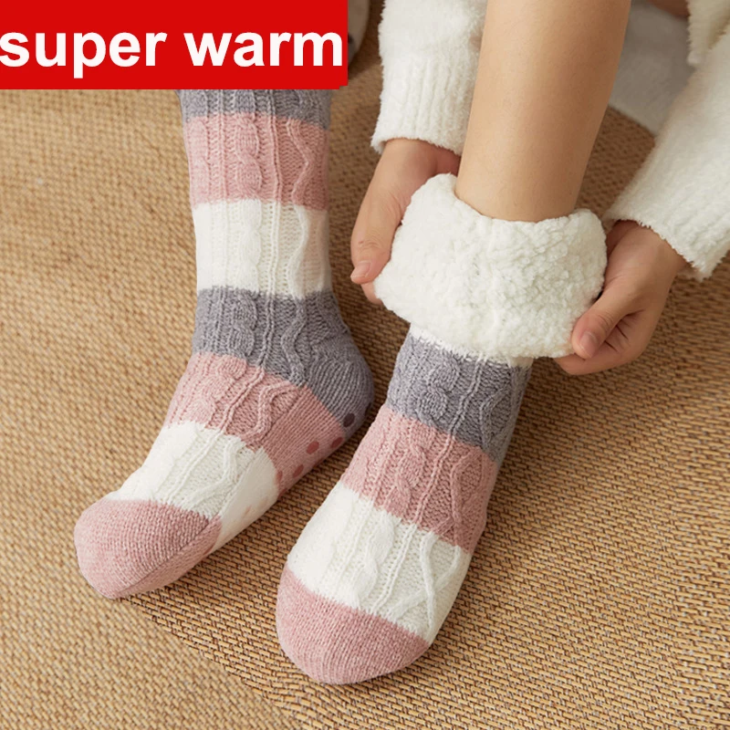 2022 new Floor Socks Women Home Sleep Snow Socks Winter Christmas Stockings Mid-Calf Fleece Velvet Slippers Carpet Socks