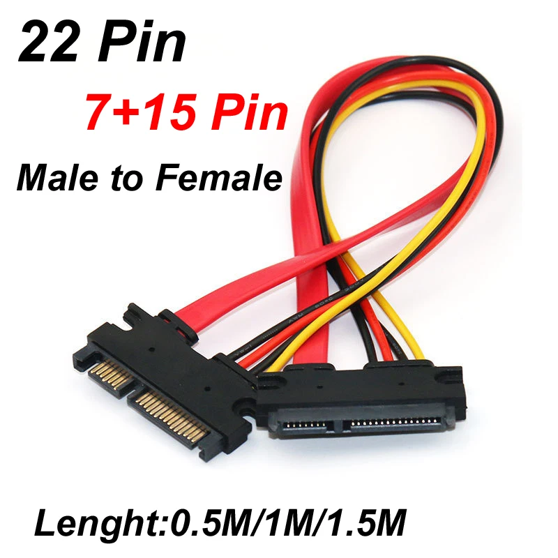 0,5 м/1 м/1,5 м 22 штырька штекер-гнездо расширение Sata кабель SATA 3 III 22 штырька штекер-гнездо 7 + 15 штырьков SATA комбо питания для передачи данных