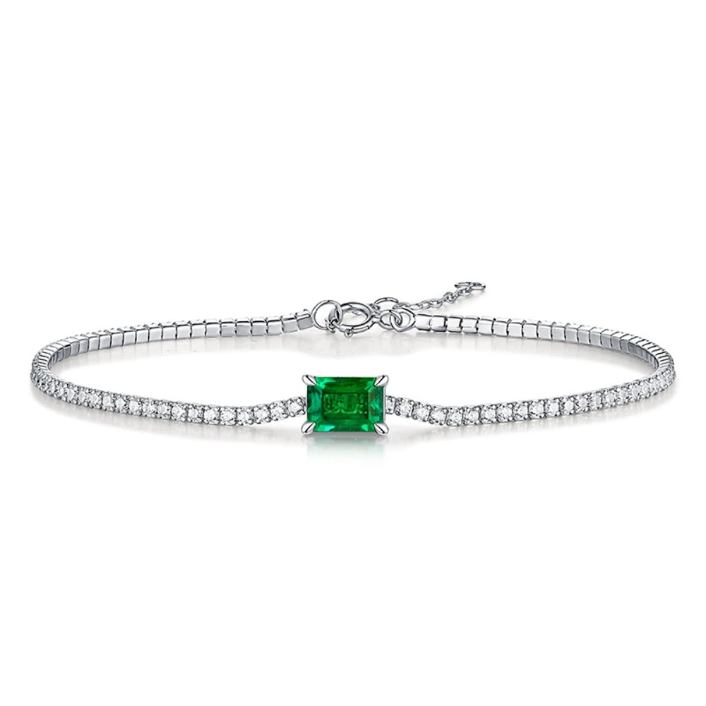 

Lab Emerald Bracelet for Women Wedding Vintage Original 925 Sterling Silver Adjustable Bracelet 18K Gold Plated Fine Jewelry