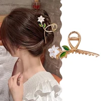women metal hair claw lily flower shape alloy barrette geometric hollow out hair claw vintage diy ponytail clip hair accessories