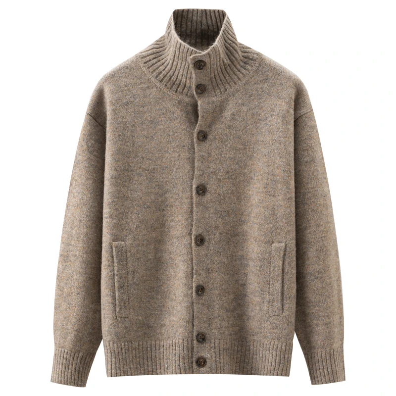 Men's jacket floral stand collar loose woolen knitting cardigan reversible collar single breasted sweater coat mens cardigan