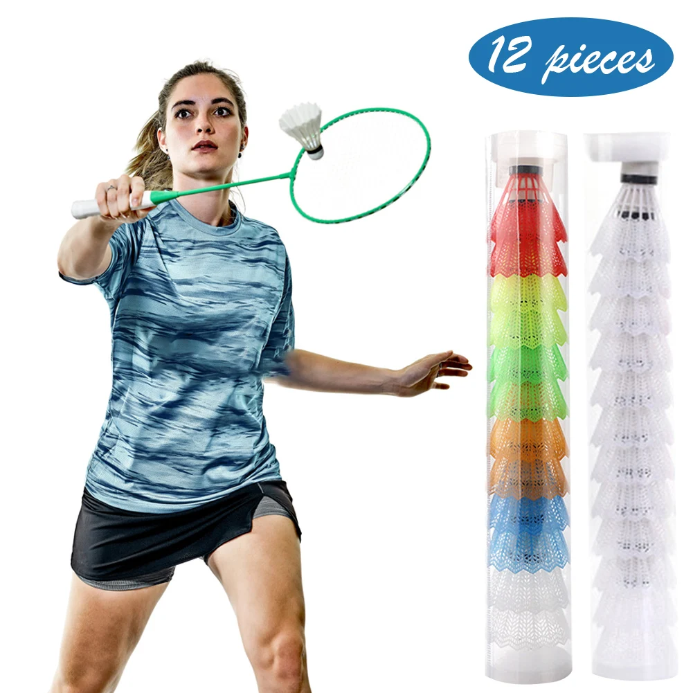 12Pcs Color Plastic Badminton Balls Lightweight Outdoor Products Sport Training Shuttlecocks Hitting Practice Suppiles - купить по