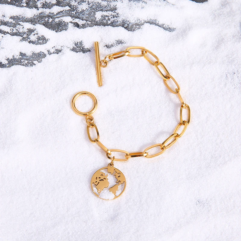 Женский браслет из нержавеющей стали с изображением карты мира
