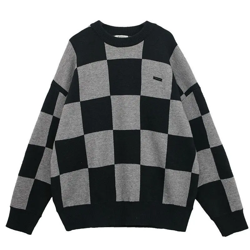 Deeptown Gothic Plaid Sweater Women Harajuku Fashion Oversize Black Pullover Emo Autumn Winter Long Sleeve Knitted Jumper Female images - 6