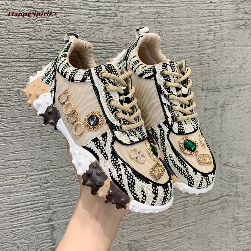 

New Spring Summer Rhinestone Women Sneakser Ins Tide Diamond Breathable Luxury Designers Casual Thick Bottoms Dad Shoes