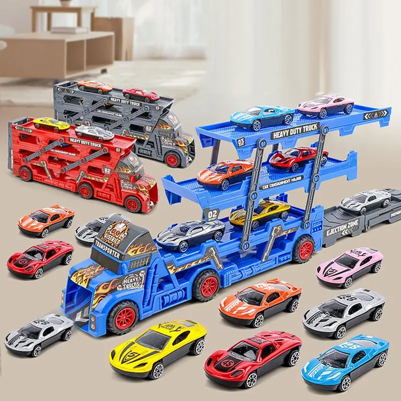 

Car Transporter Truck Toys Mega Hauler Trucks For 2-10 Years Old Alloy Trolley Three-layer Deformed Container Truck Transporter