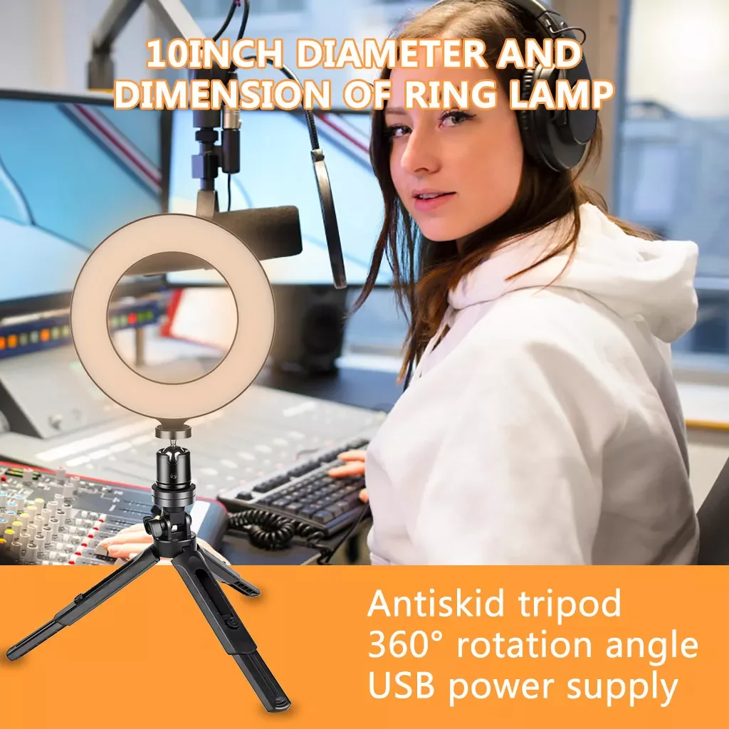 

28/24cm Photography Lighting Ring Light 6inch With Tripod Stand Phone Holder Usb 3 Modes 80 Leds Folding Flexible For Youtube