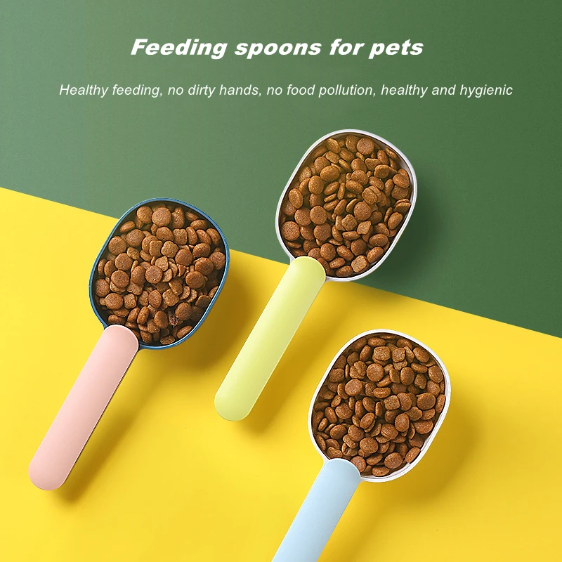 

Multifunctional Cat Dog Food Spoon Pet Feeding Spoon With Sealed Bag Clip Creative Measuring Cup Curved Design Easy To Clean
