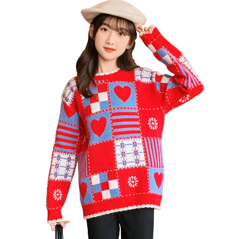 

Fashion Teenage Girls Sweaters Spring Fall Children Long Sleeve Pullover Tops Winter Thicken Knitted Sweater Clothes 8 T0 12
