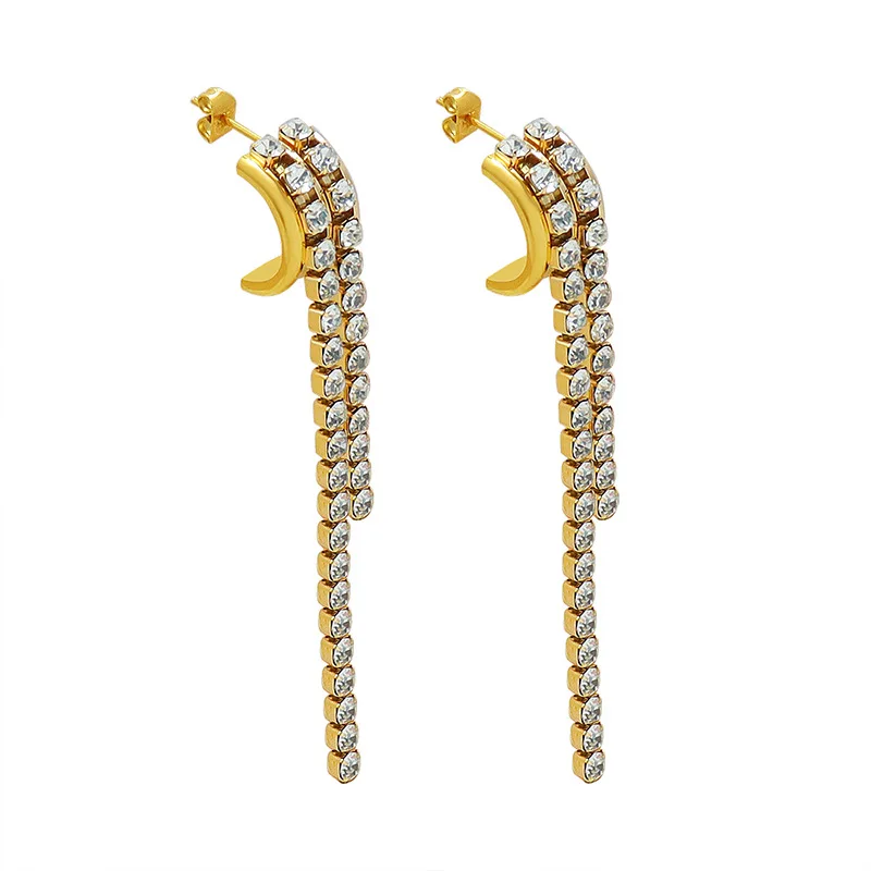 

Fashion Shiny Cubic Zirconia Tassel Earrings for Women Gold Color Streamlined Long Dangle Drop Earrings Female Wedding Jewelry