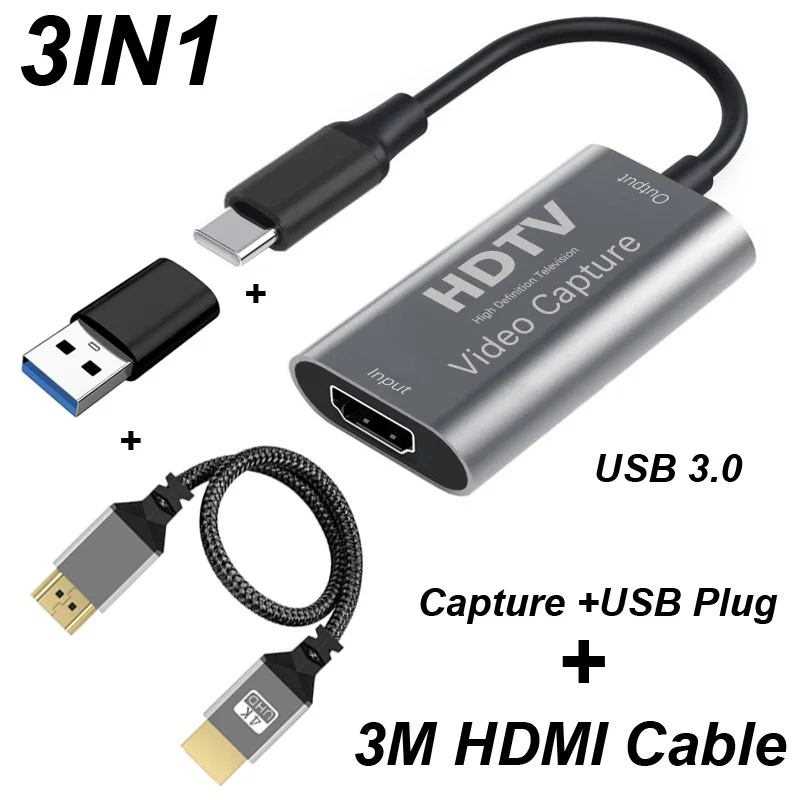 3in1 USB 3.0 Video Capture Card 1080P 60fps 4K HDMI-compatib