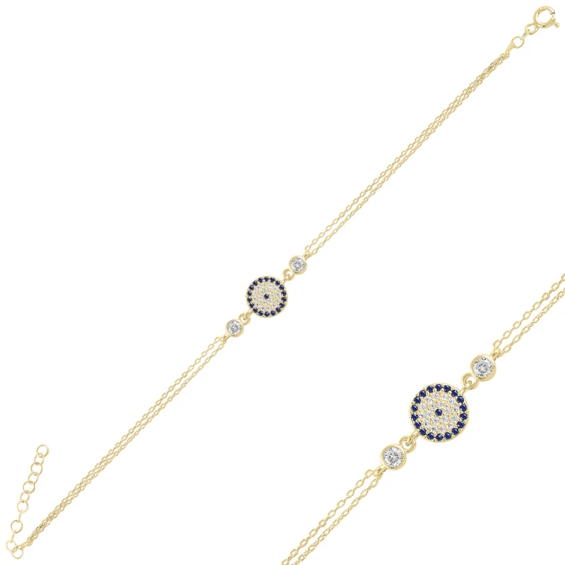 

Silver 925 Sterling Society Eye Zircon Cubic Zirconia Double Chain Bracelet