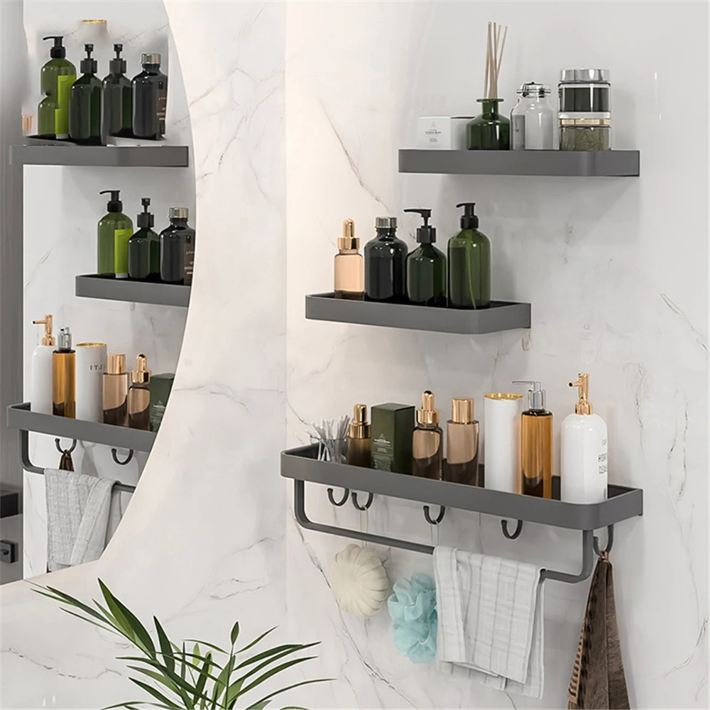 

Bathroom Shelf Set Gun Grey Space Aluminum Wash Rack Storage Rack Punch-Free Shower Storage Organizer Rack