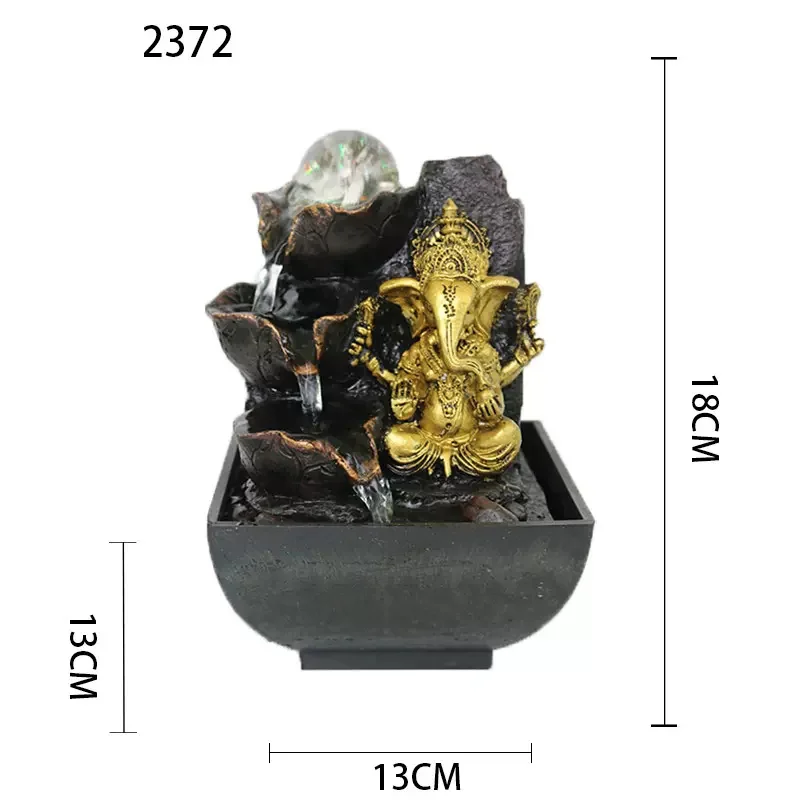 Lucky Fortune Слон Бог Ганеша Настольный фонтан-водопад Мирный струящийся водный звук