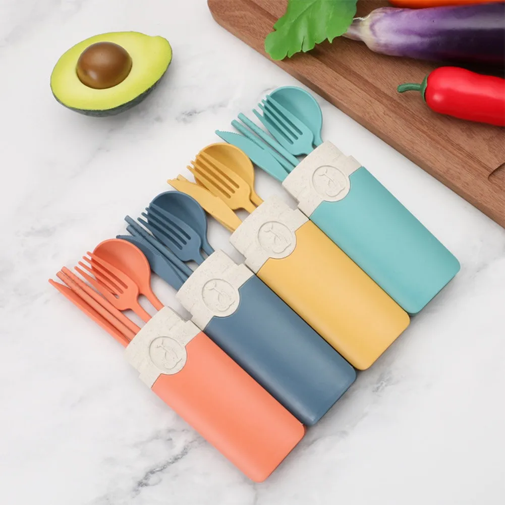 

Spoon Fork Chopsticks Knife Wheat Straw Tableware Cutlery Set Travel Picnic Camping Dinnerware Portable Reusable Kid Chopstick