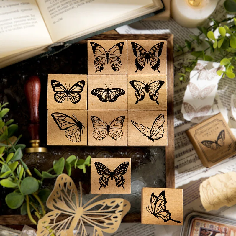 

Vintage Butterfly Wooden Stamp DIY Journal Decoration Material Scrapbooking Solid Wood Seal Kawaii Stationery School Supplies