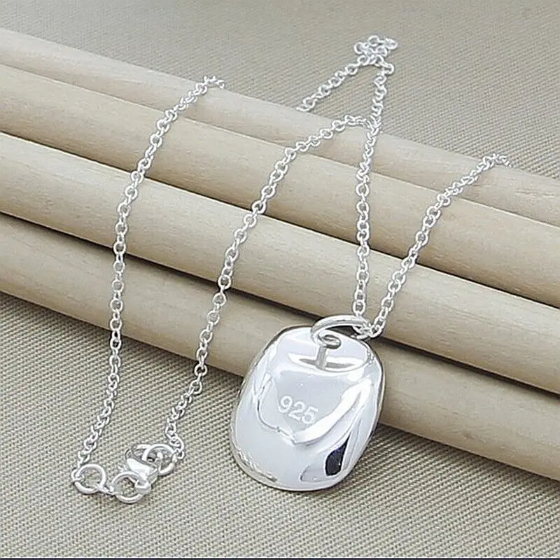 

Women's Fashion Elegant 925 Sterling Silver Square Sign Pendant Necklace Chains Fashion Jewelry