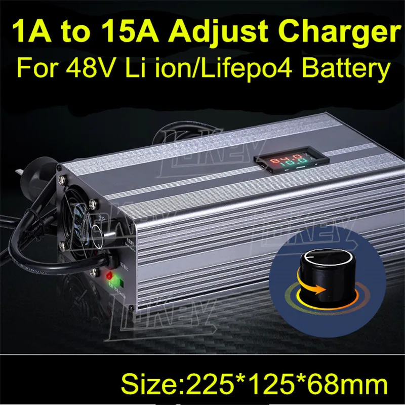 

48V 1A to 15A adjust Charger with LCD display for 13S 54.6V 14S 58.8V li ion 16S 58.4V lifepo4 lithium Ebike Motor battery