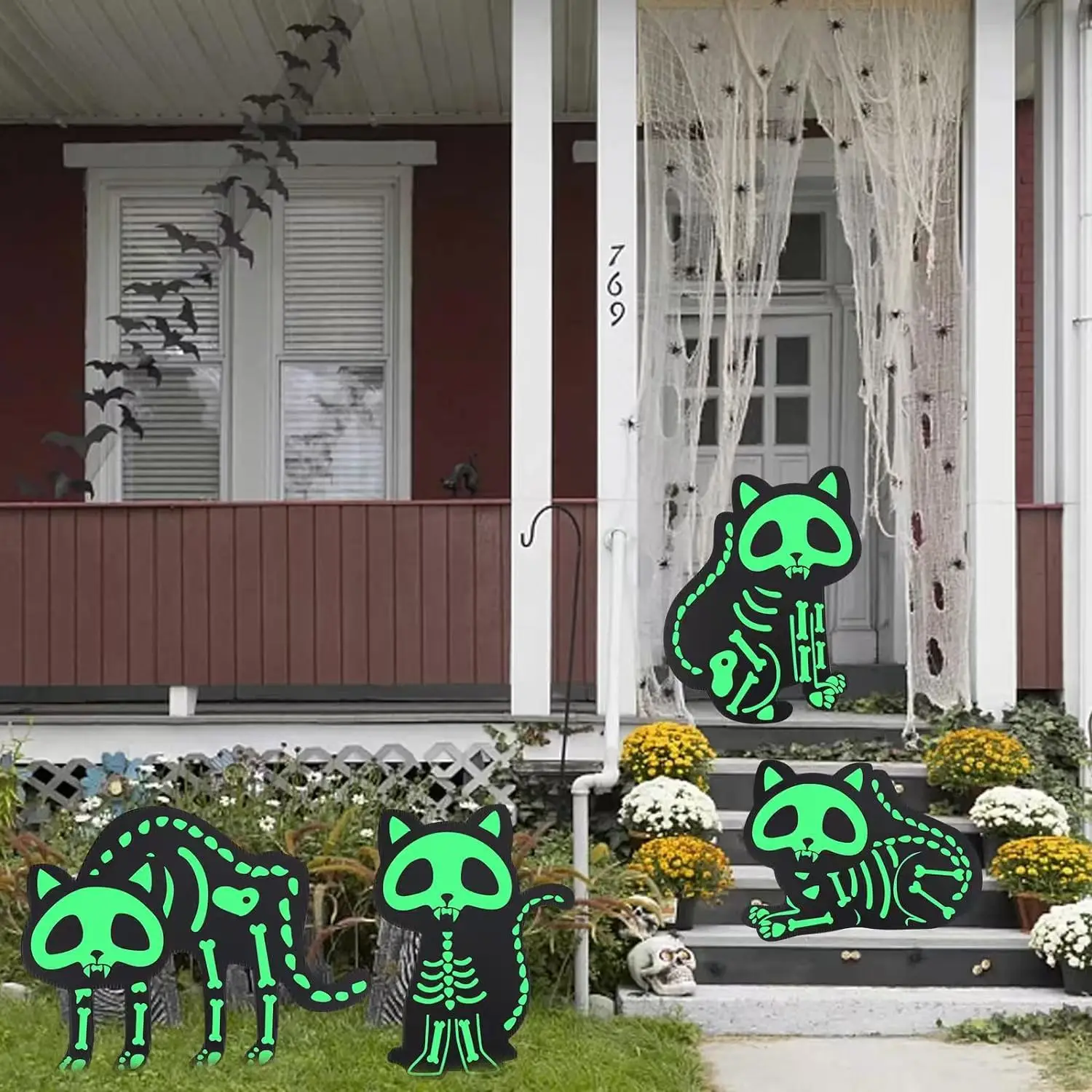Карточка на Хэллоуин двор для улицы газон светящийся в темноте Черный кот силуэт