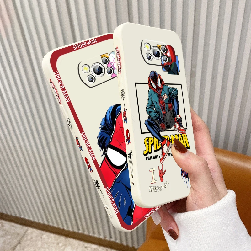 

Marvel Spiderman Avengers Art Phone Case For Xiaomi Mi Poco M5s M5 X5 X4 X3 M4 M3 F4 F3 GT C55 C50 Pro NFC 5G Liquid Left Rope