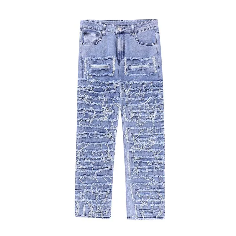 Ripped Distressed Jeans for Men Straight Washed Harajuku Hip Hop Loose Denim Trousers Vibe Style Casual Jean Pants baggy jeans