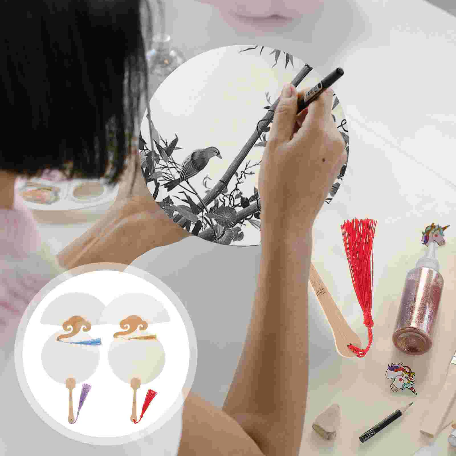 

4 Pcs Hand Graffiti Fans White Paper Handheld Mini DIY Painting Manual Supplies