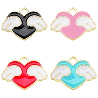 20pcs enamel love heart angel wings charms pendant beads fit bracelet for women jewelry making diy accessories craft supplies