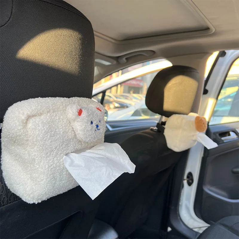 

Car tissue box plush animal bear paper box creative cute car seat napkin holder cartoon paper box suitable for car seats