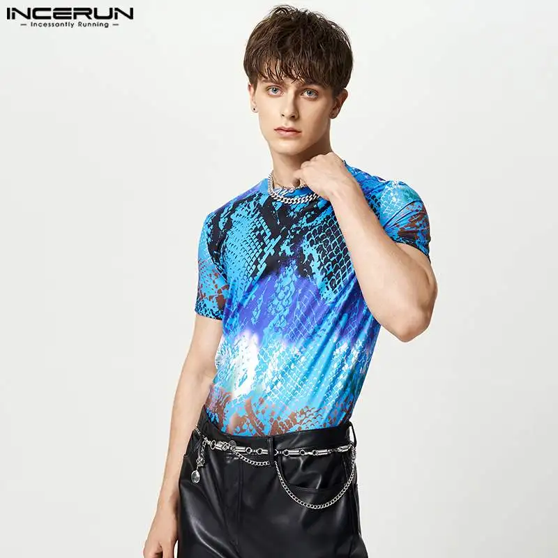 

Футболка INCERUN мужская с цветным принтом, модная рубашка с круглым вырезом и коротким рукавом, Повседневная Уличная одежда для фитнеса, 2022