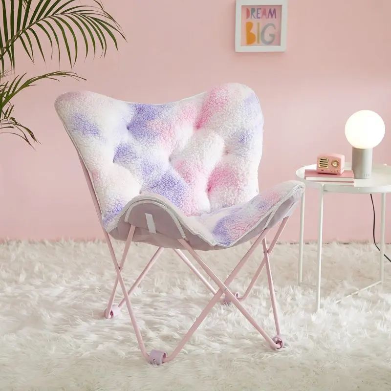 

Super Soft Printed Folding Butterfly Chair With Holographic Trim, Pink