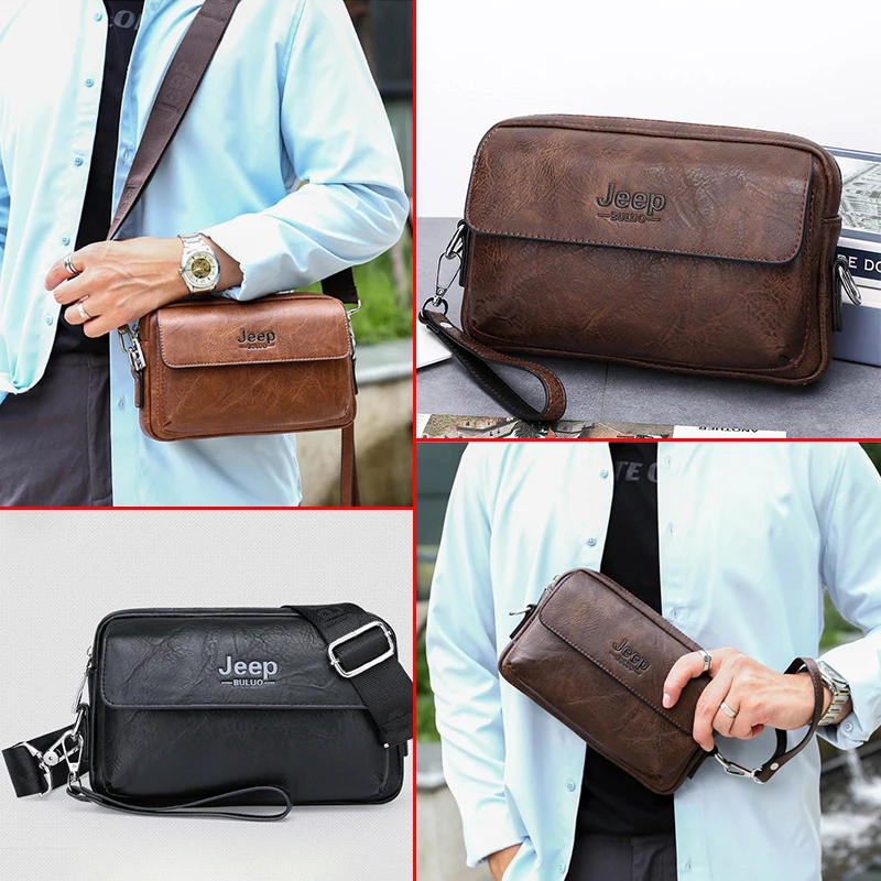 Leather Clutch Bag for Man Zipper Card Wallet Holder Phone Pouch Hand Porter Cross Sling  Side Shoulder Crossbody Bag Male Purse