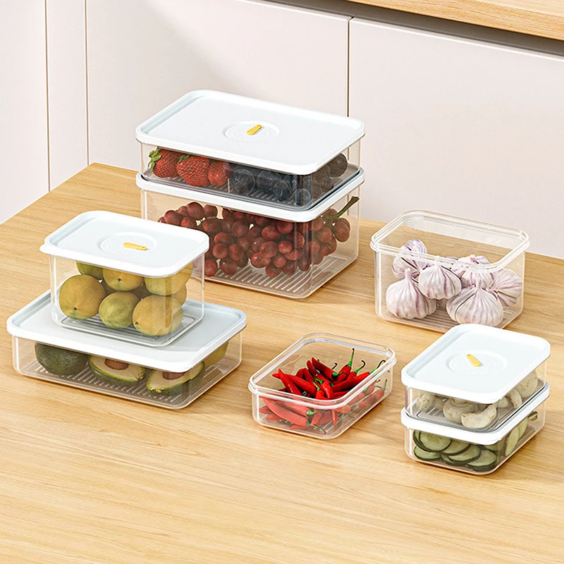 Refrigerator Sealed Fresh-Keeping Box Fruit Meat Freezing Storage Cans Kitchen Plastic Food Organizer Case Container Lunch