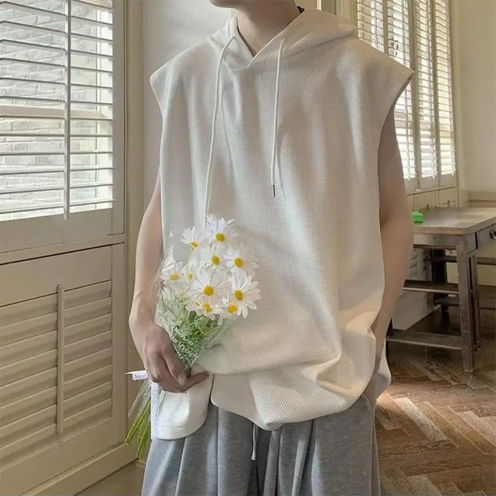 2023 New Men's Sleeveless Hooded Jacket Zipper Control White Blue This Coat Is Perfect for Spring Summer Fall