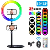rgb 3026cm ring light circle video lamp conference lighting with desktop stand tripod mobile phone holder for live streaming