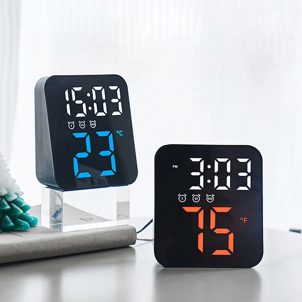 

LED Digital Alarm Clock for Bedroom Desktop Wall Clock With Temperature Display Adjustable Brightness Bedside Clock For Home